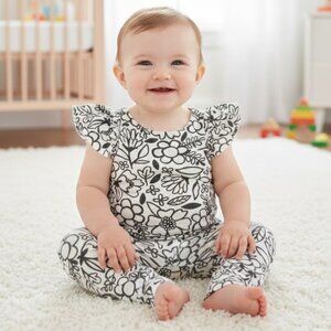 NEW Baby Cat & Jack Girls One Piece Floral Size 3-6 Months White/Black